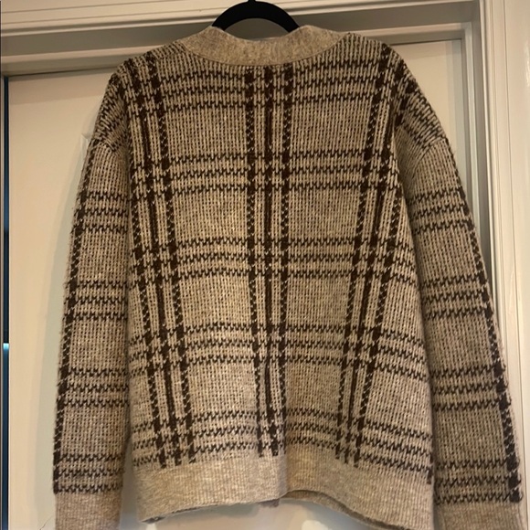 Wool Blend Vici Beige and Brown Plaid Women's Cardigan - Picture 4 of 4
